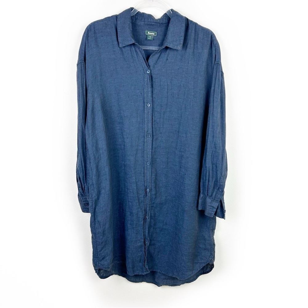 Roots Long Sleeve Linen button down shirt dress size: L